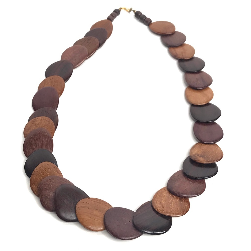 Vintage Wood Necklace Wooden Organic Shapes